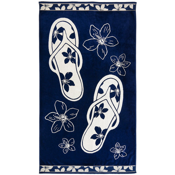 Serviette de plage éponge velours Jacquard Bleu 100x175 470g/m² - Patong