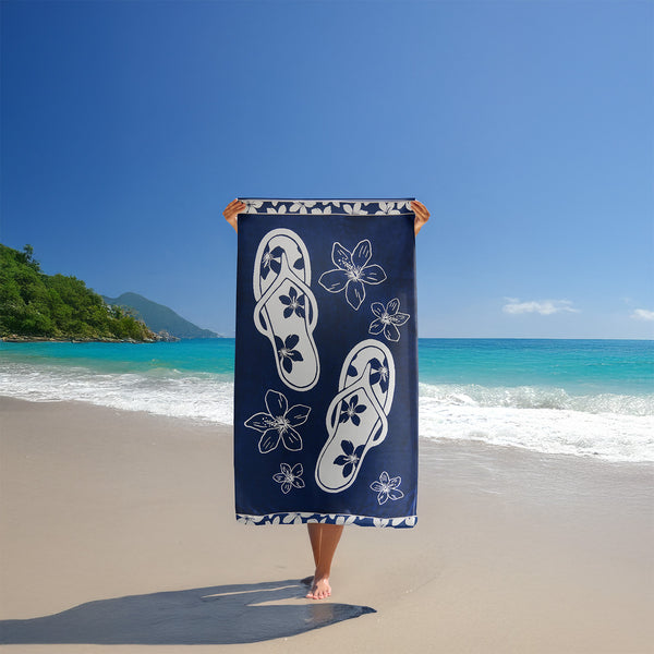 Serviette de plage éponge velours Jacquard Bleu 100x175 470g/m² - Patong