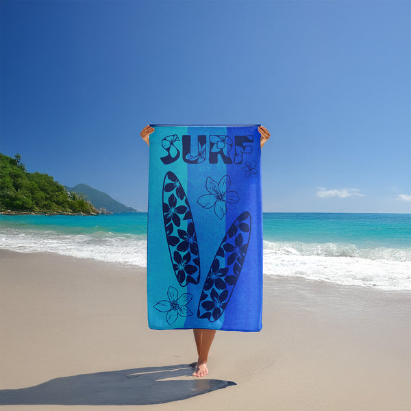 Serviette de plage éponge velours Jacquard Bleu 100x175 470g/m² - Pyrgos