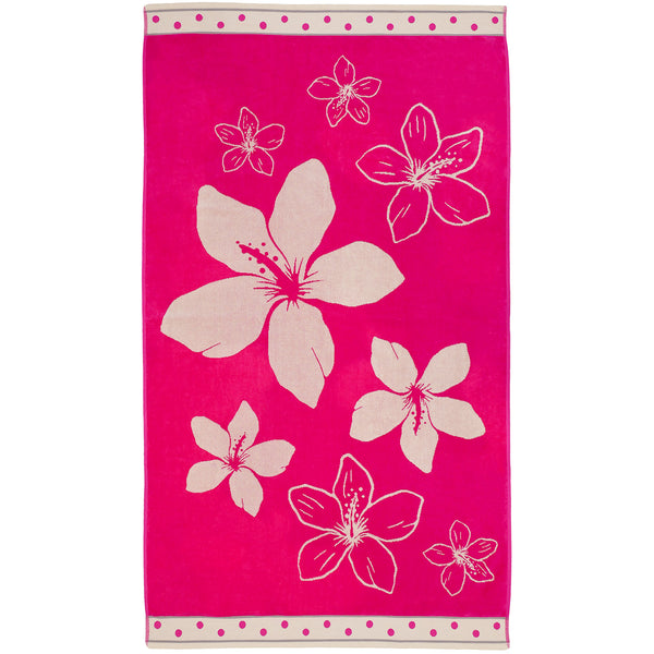 Serviette de plage éponge velours Jacquard Rose 100x175 470g/m² - Wasaga