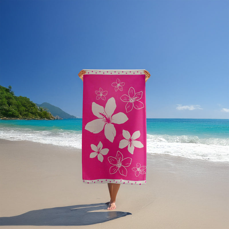 Serviette de plage éponge velours Jacquard Rose 100x175 470g/m² - Wasaga