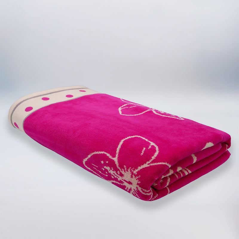 Serviette de plage éponge velours Jacquard Rose 100x175 470g/m² - Wasaga