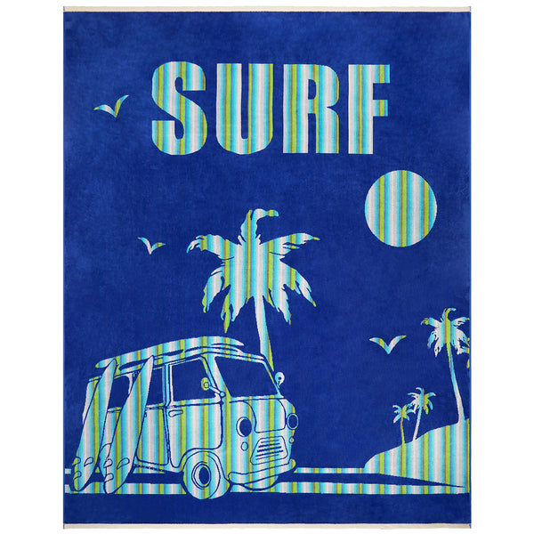 Serviette de plage XL velours Jacquard bleu Nyaralas - Le Comptoir de la Plage®