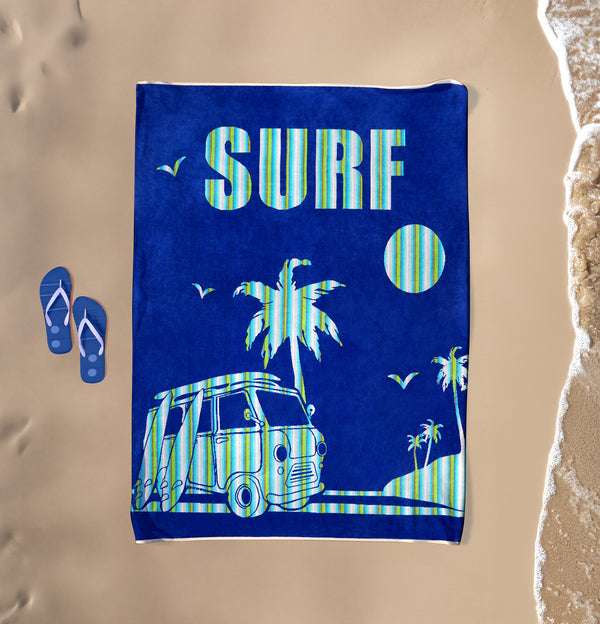 Serviette de plage XL velours Jacquard bleu Nyaralas - Le Comptoir de la Plage