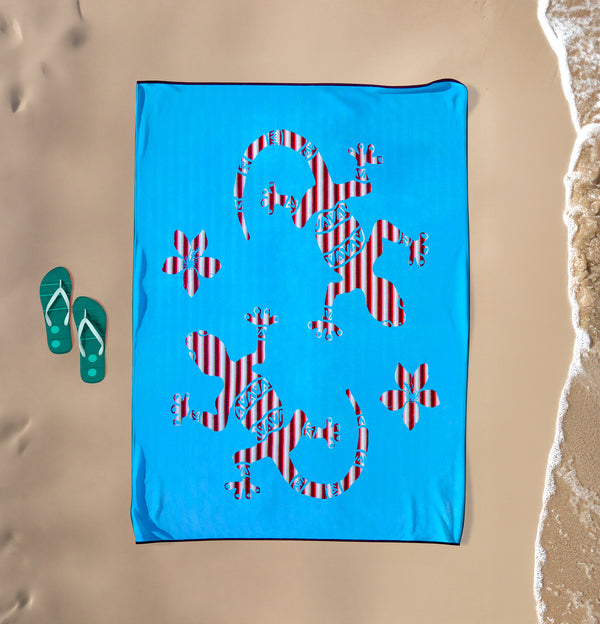 Serviette de plage XL velours Jacquard bleu turquoise Carvao - Le Comptoir de la Plage