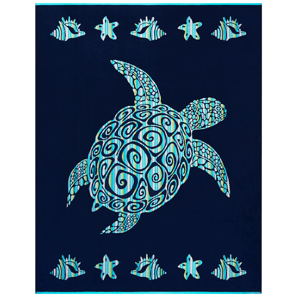 Serviette de plage XL velours Jacquard bleu Calypso - Le Comptoir de la Plage