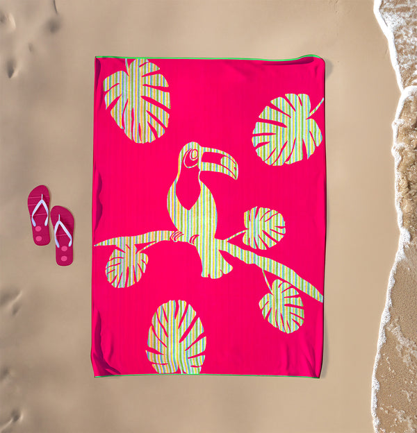 Serviette de plage XL velours Jacquard rose Cadix - Le Comptoir de la Plage