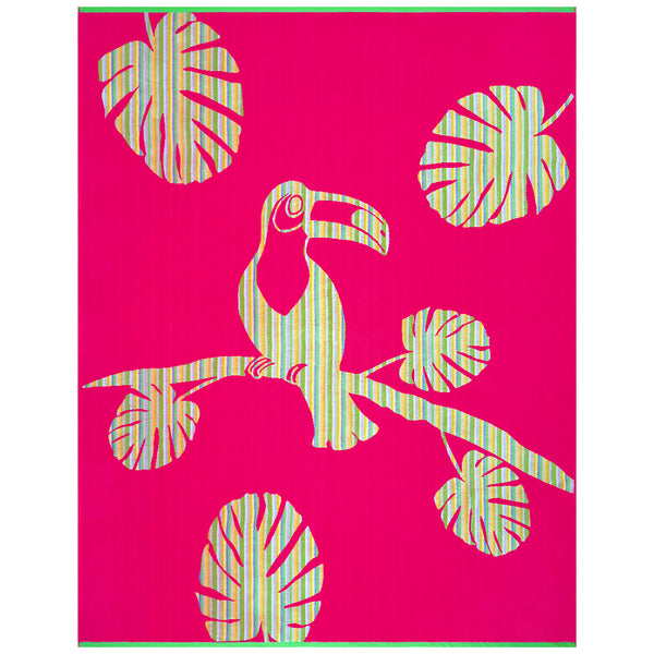 Serviette de plage XL velours Jacquard rose Cadix - Le Comptoir de la Plage