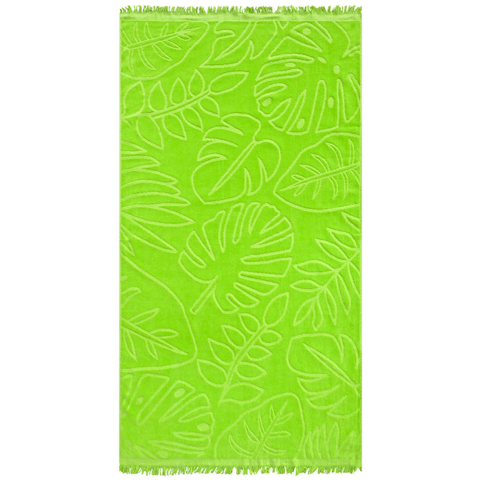 le comptoir de la plage Serviette de plage éponge velours Jacquard ciselé Vert 90x170 340g/m² - Klang