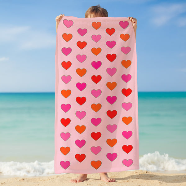 Serviette de plage enfant microfibre Rose 70x140 250g/m² - Coeurs