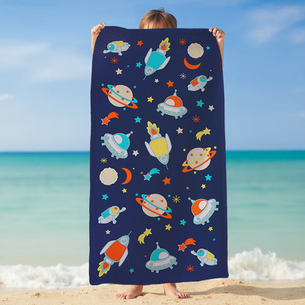 Serviette de plage enfant microfibre Bleu 70x140 250g/m² - Galaxy