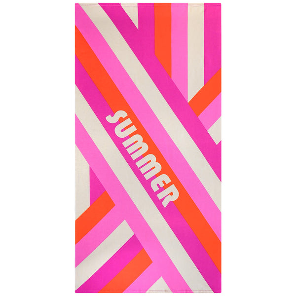 Serviette de plage microfibre Rose 75x150 220g/m² - Rayure-Pop