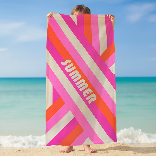 Serviette de plage microfibre Rose 75x150 220g/m² - Rayure-Pop