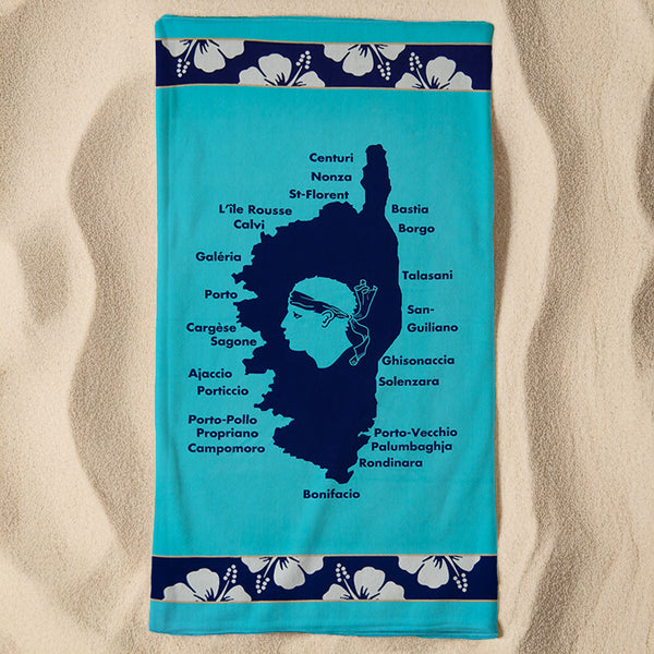 Serviette de plage microfibre Bleu 90x170 250g/m² - Olzo