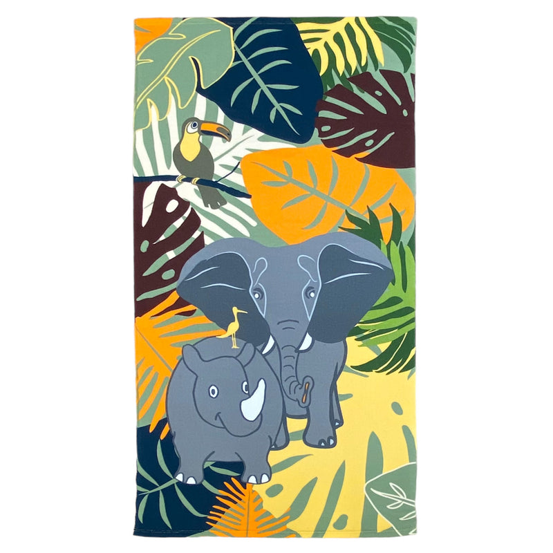 Serviette de plage microfibre Elephant 70x140cm 100 % polyester, motifs originaux, légère et séchage ultra rapide idéale pour plage et piscine.