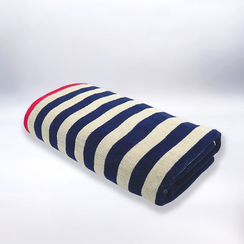 Serviette de plage éponge velours Jacquard Bleu 90x170 400g/m² - Ankuri