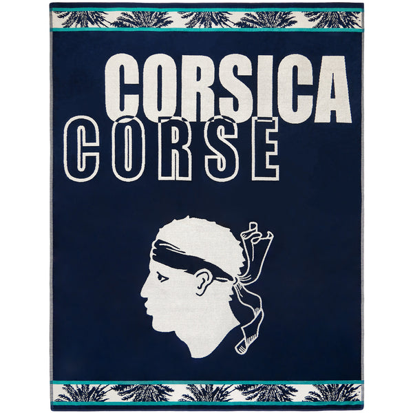Serviette de plage XL éponge velours Jacquard Bleu 140x180 400g/m² - Bastia