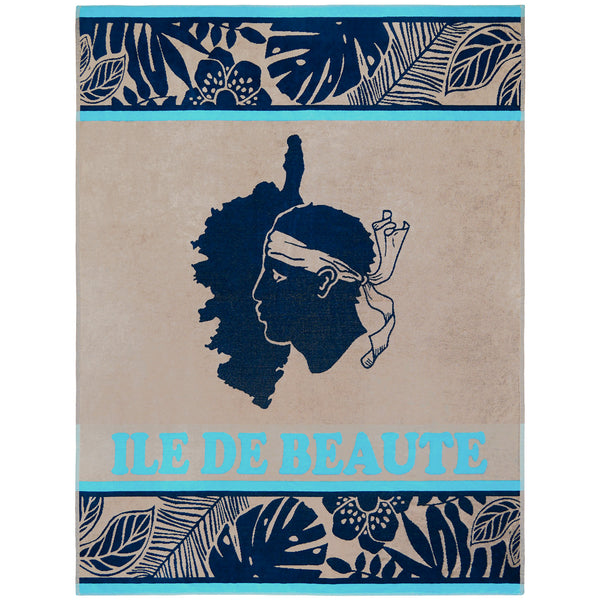 Serviette de plage XL éponge velours Jacquard Bleu 140x180 400g/m² - Cap Corse