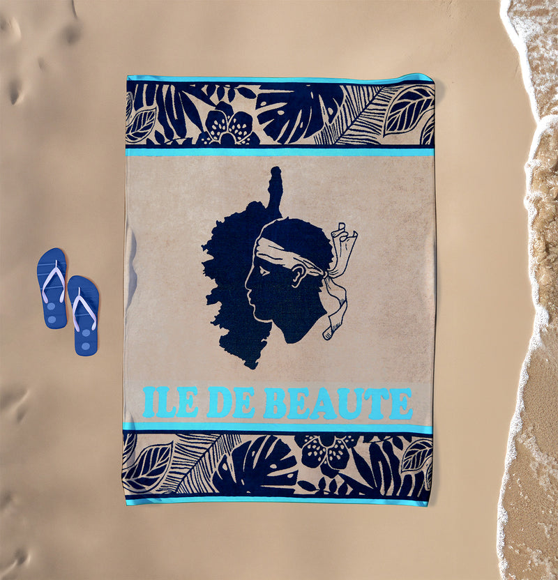 Serviette de plage XL éponge velours Jacquard Bleu 140x180 400g/m² - Cap Corse