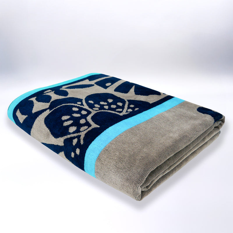 Serviette de plage XL éponge velours Jacquard Bleu 140x180 400g/m² - Cap Corse