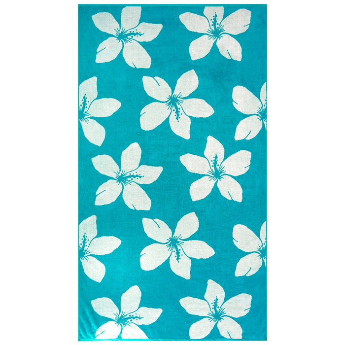 le comptoir de la plage Serviette de plage éponge velours Jacquard Bleu 90x170 400g/m² - Caracol
