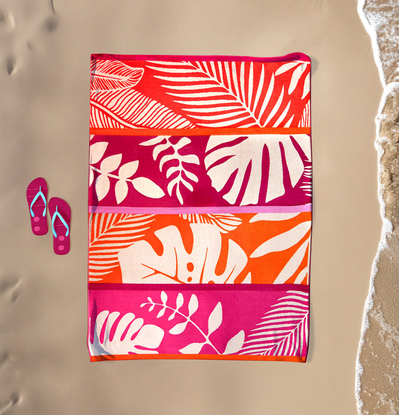 Serviette de plage XL éponge velours Jacquard Rose 140x180 400g/m² - Carlina