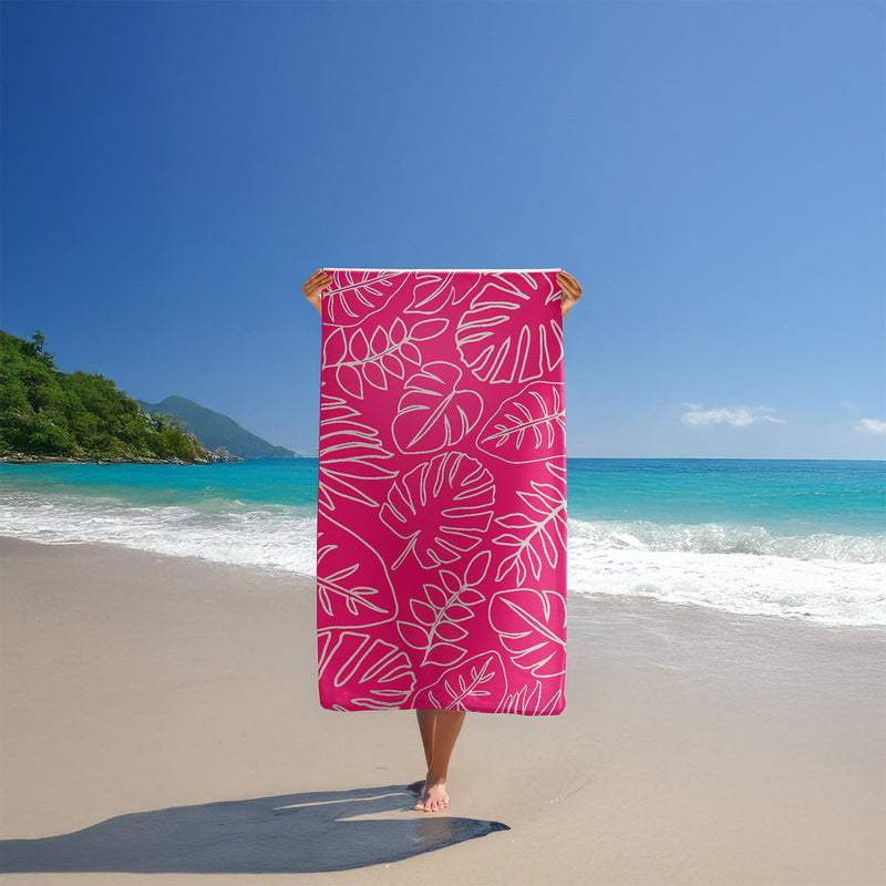 Serviette de plage éponge velours Jacquard Rose 90x170 400g/m² - Colca