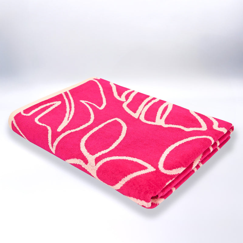 Serviette de plage éponge velours Jacquard Rose 90x170 400g/m² - Colca