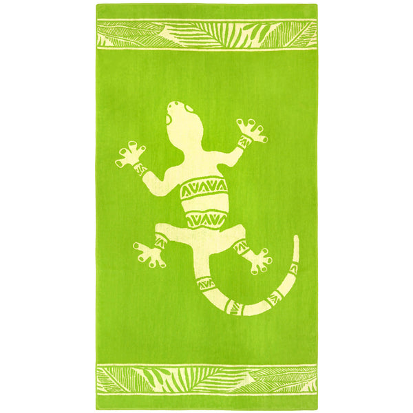 Serviette de plage éponge velours Jacquard vert 90x170cm - Cosmo