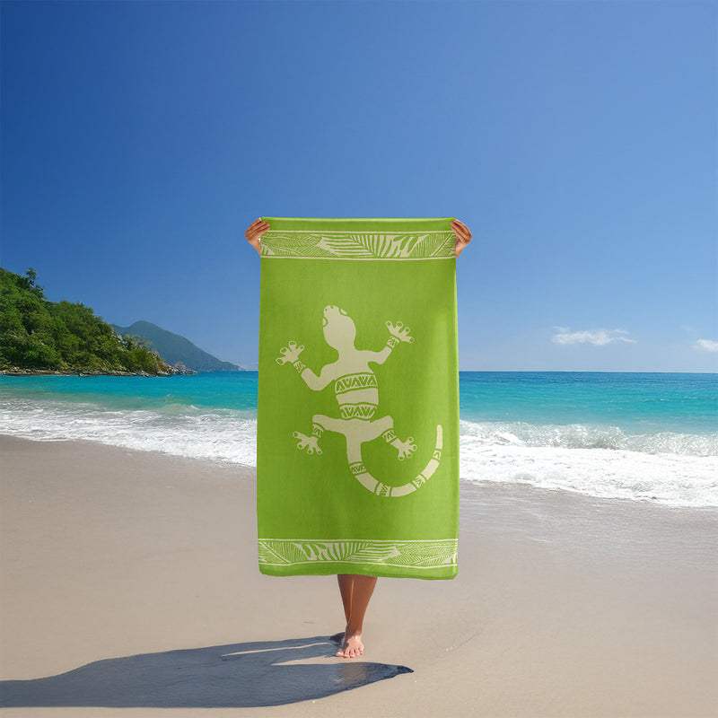 Serviette de plage éponge velours Jacquard vert 90x170cm - Cosmo