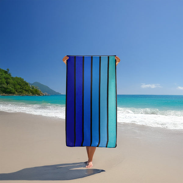 Serviette de plage éponge velours Jacquard Bleu 90x170 400g/m² - Glamblue
