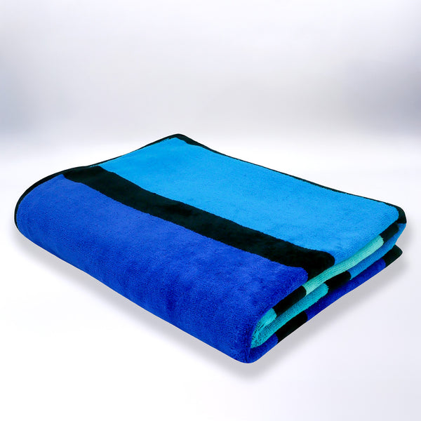 Serviette de plage éponge Velours Jacquard Happy Blue - Taille XL