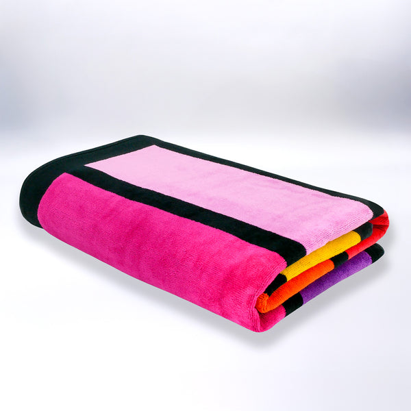 Serviette de plage éponge velours Jacquard Happy Chic - Taille L 100x175cm
