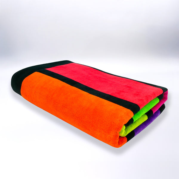 Serviette de plage éponge velours Jacquard Happy Fresh - Taille L 100x175cm