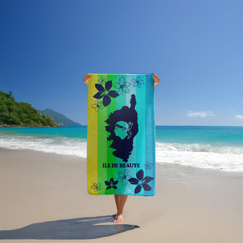 Serviette de plage éponge velours Jacquard Multicolore 90x170 400g/m² - Ibisco