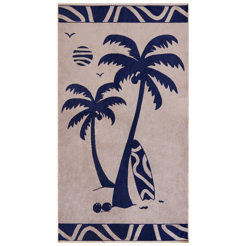 Serviette de plage éponge velours Jacquard Beige 90x170 400g/m² - Likoma