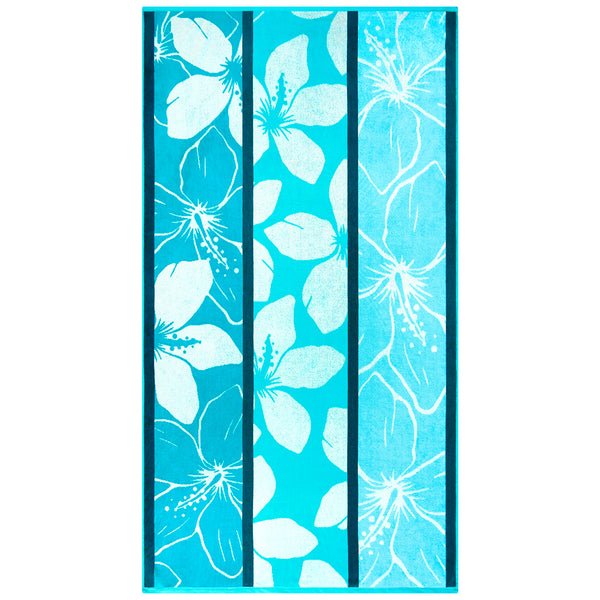Serviette de plage éponge velours Jacquard Bleu 90x170 400g/m² - Miyako
