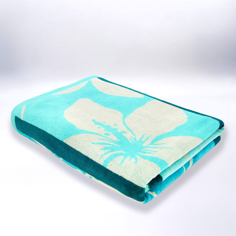 Serviette de plage éponge velours Jacquard Bleu 90x170 400g/m² - Miyako