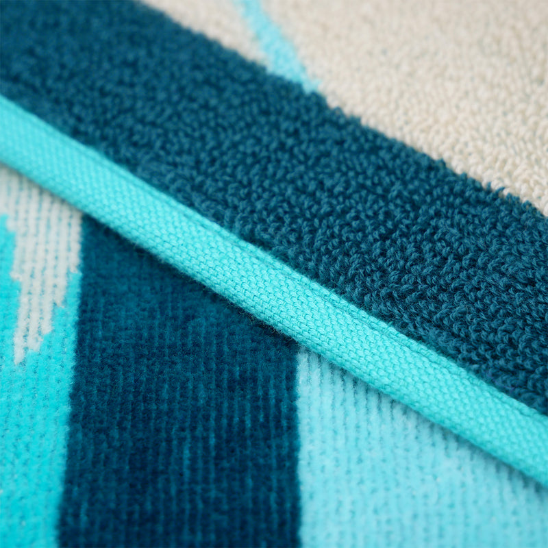 Serviette de plage éponge velours Jacquard Bleu 90x170 400g/m² - Miyako
