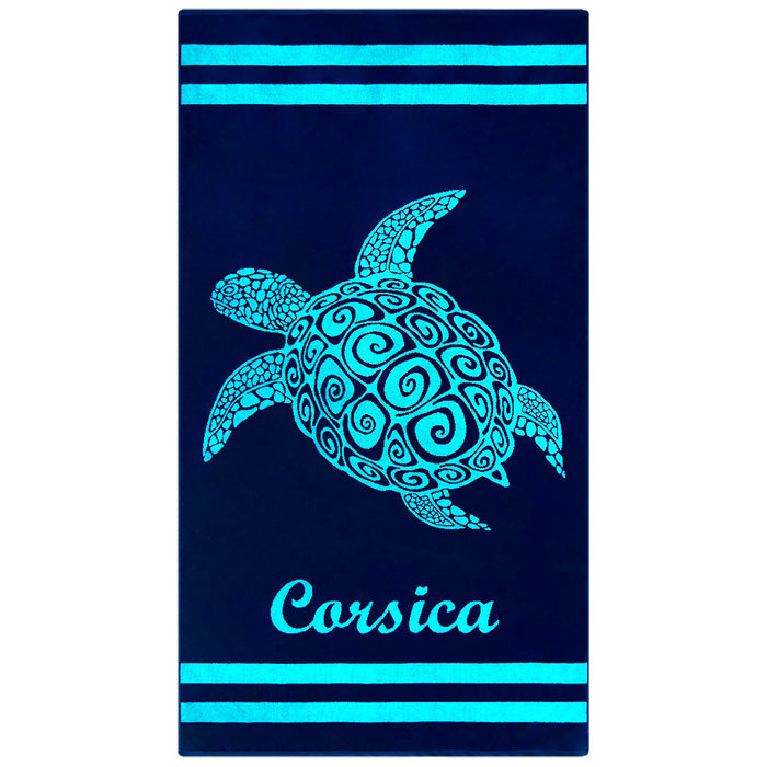 le comptoir de la plage Serviette de plage éponge velours Jacquard Bleu 90x170 400g/m² - Nonza