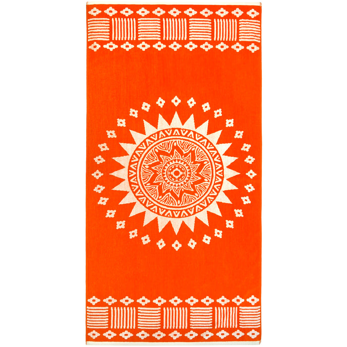 le comptoir de la plage Serviette de plage éponge velours Jacquard Orange 90x170 400g/m² - Oranza