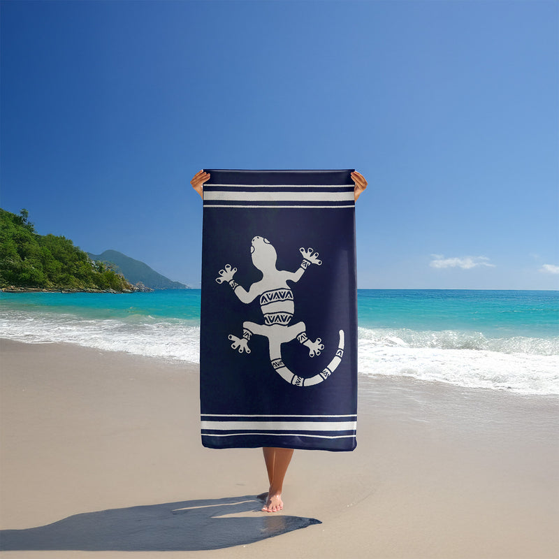 Serviette de plage éponge velours Jacquard Bleu 90x170 400g/m² - Sistelo