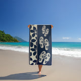 Serviette de plage éponge velours Jacquard Bleu 90x170 400g/m² - Tama
