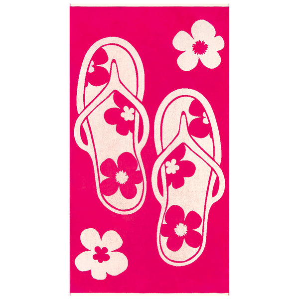 Serviette de plage éponge velours Jacquard Rose 90x170 400g/m² - Tunga