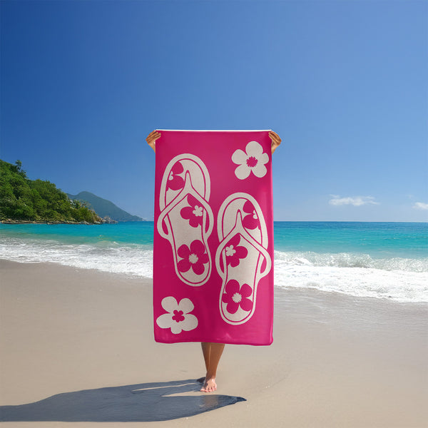 Serviette de plage éponge velours Jacquard Rose 90x170 400g/m² - Tunga