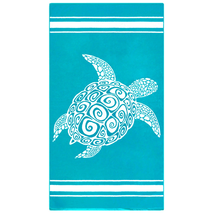 le comptoir de la plage Serviette de plage éponge velours Jacquard Bleu 90x170 400g/m² - Ushaka