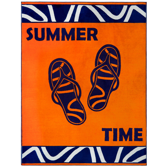 le comptoir de la plage Serviette de plage XL éponge velours Jacquard Orange 140x180 400g/m² - Zamani