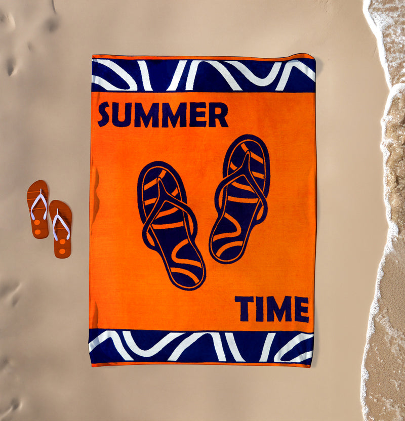 Serviette de plage XL éponge velours Jacquard Orange 140x180 400g/m² - Zamani