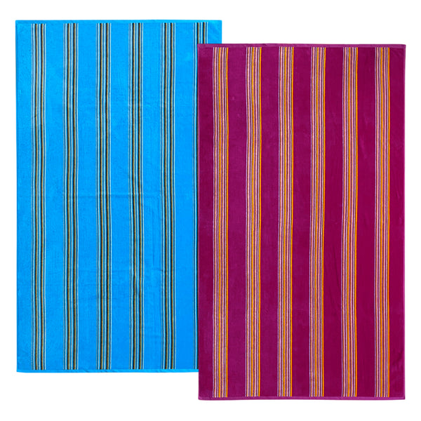 Pack Serviettes de plage éponge velours Jacquard Milonga Turquoise et Fuchsia - Le comptoir de la plage