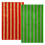 Pack Serviettes de plage éponge velours Jacquard Milonga Orange et Vert - Le comptoir de la plage